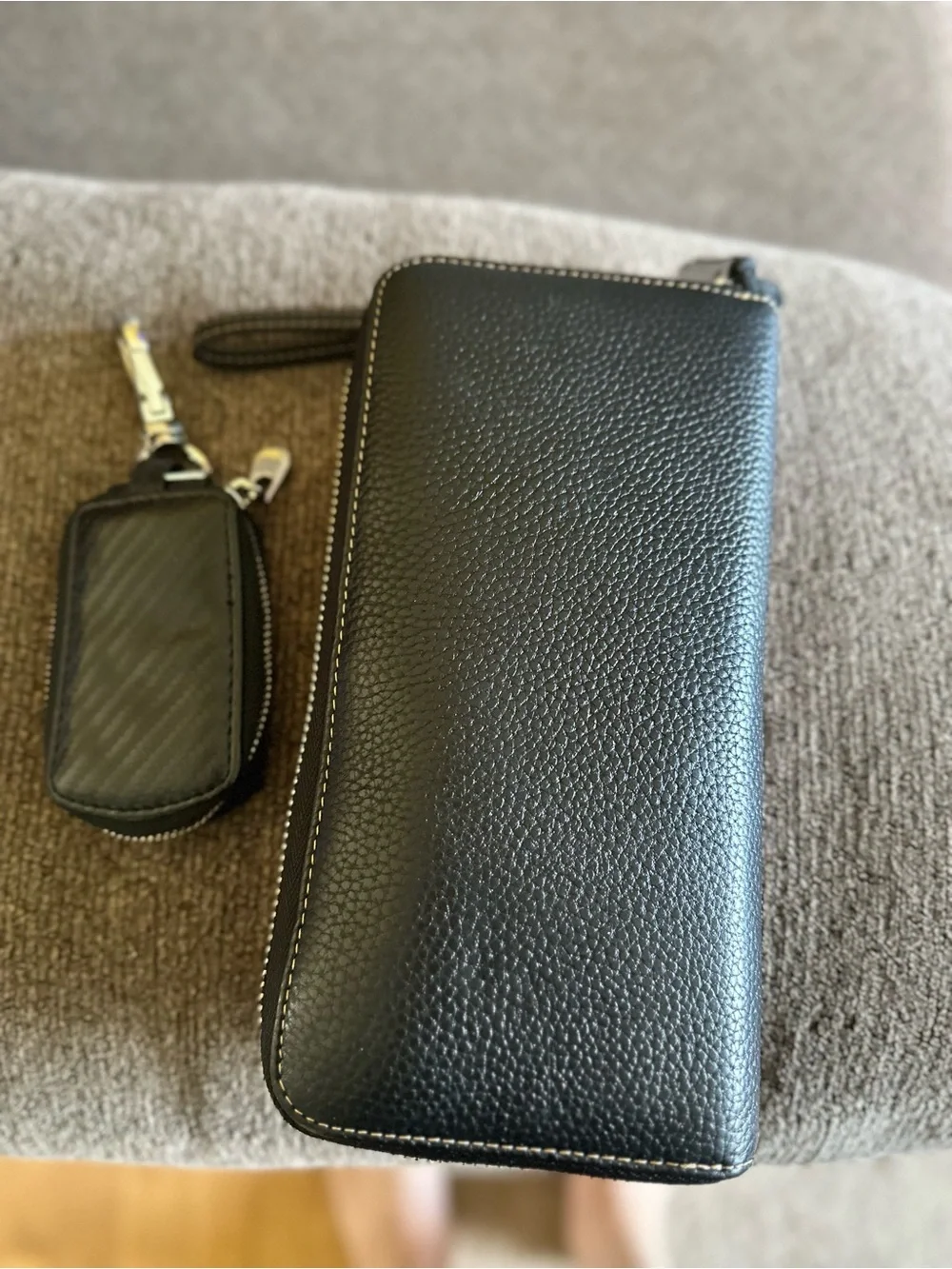 Black Leather Wallet Phone Case with Key Fob